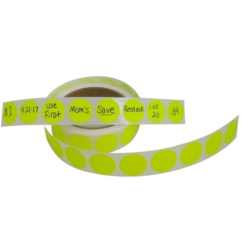 IDEALSEAL Color Coding Labels Super Bright Neon Yellow Round Circle Dots (with Easy Dispenser Box) for Organizing Inventory 1 Inch 1,000 Total Adhesive Stickers (Fluorescent Yellow) - Image 3